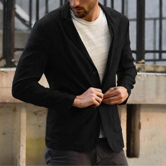 Cotton and linen loose solid color thin regular two-button casual suit jacket