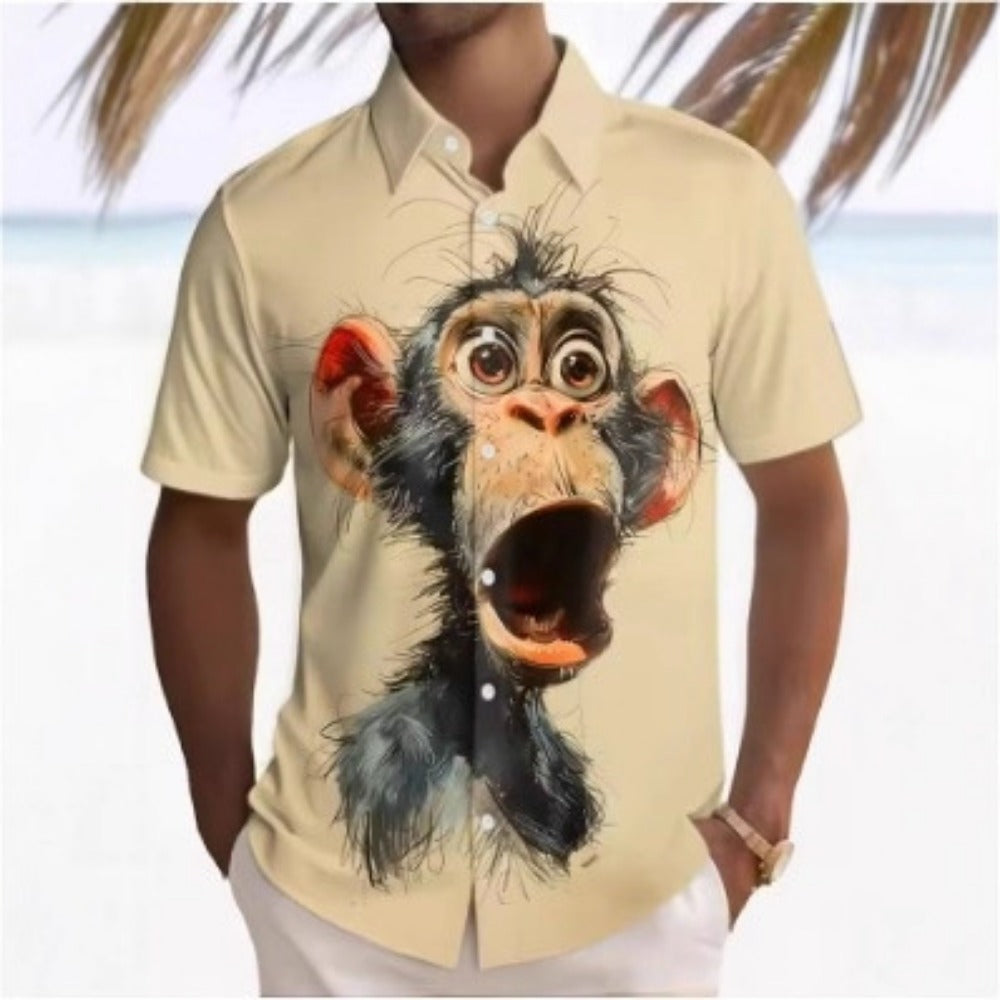 Summer New Men's Casual Top 3D Print Fashion Loose Short Sleeve Shirt