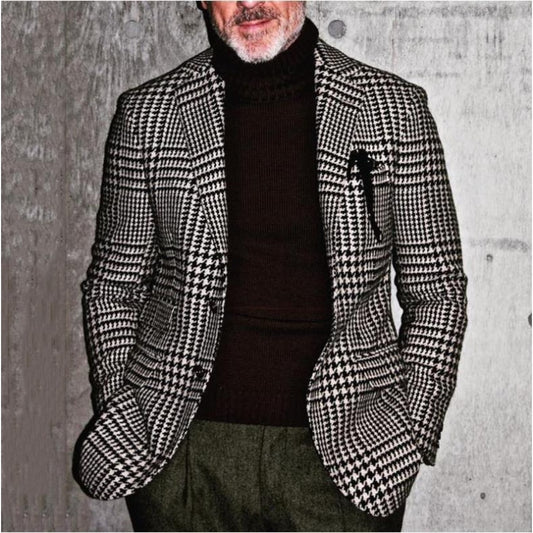 Men's Casual Business Slim Fit Checkered SingleBreasted Blazer