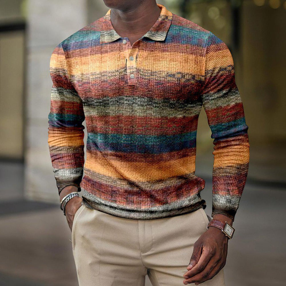 E-Commerce New Men's Top Geometric Pattern 3D Print Casual Turn-Down Collar Polo Shirt