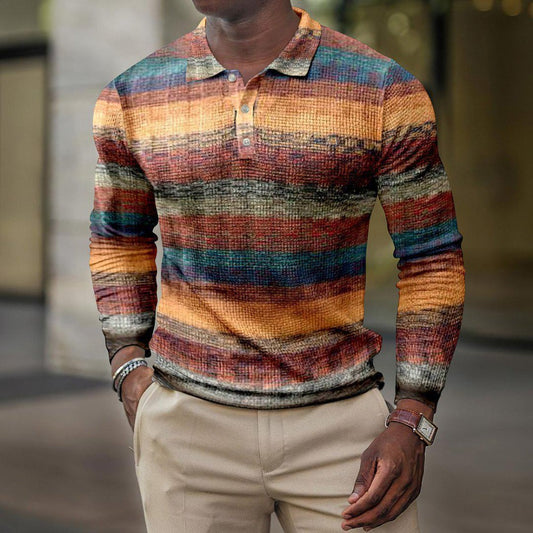 E-Commerce New Men's Top Geometric Pattern 3D Print Casual Turn-Down Collar Polo Shirt