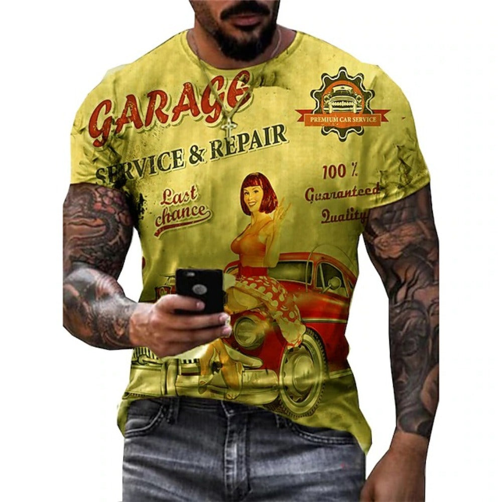Summer Stunt Bicycle Graphic Print Men's Stretch Mesh Loose Tee