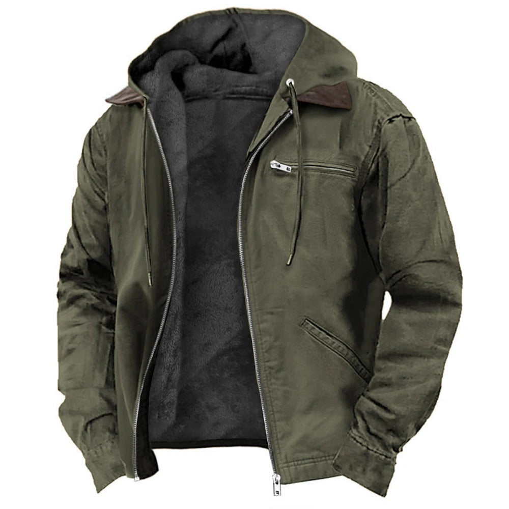 New Men's Retro Hooded Zip-Up Trendy Casual Jacket
