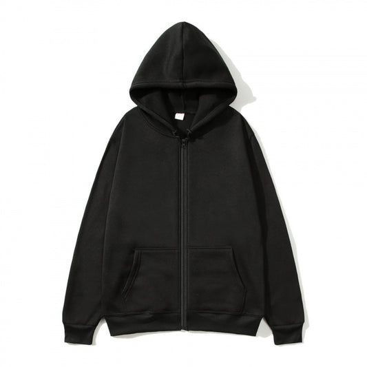 Unisex Zip-Up Hoodie Open-Front Solid Color Sportswear Top