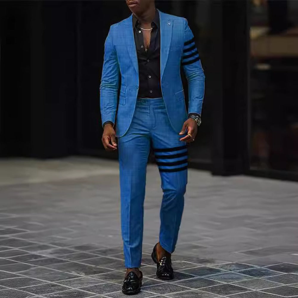 SpringAutumn Printed TwoPiece Men's Casual Slim Fit Suit Set