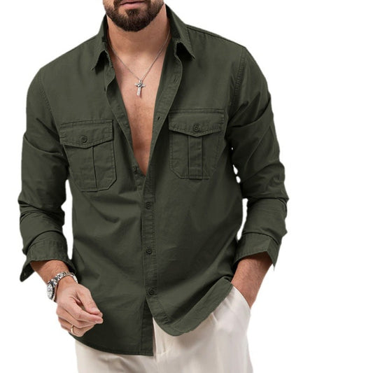 New Men's Shirt AliExpress Independent Store Multi-Pocket Casual Long Sleeve Top