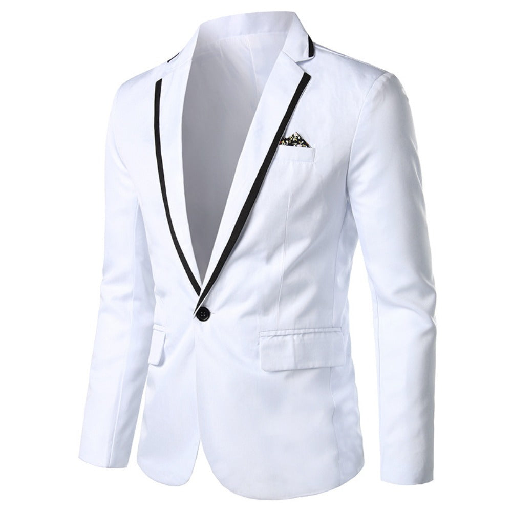New Solid Color with Collar Contrast Trim Men's Slim Fit Blazer