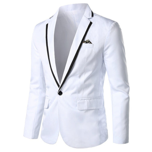 New Solid Color with Collar Contrast Trim Men's Slim Fit Blazer