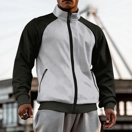Men’s Colorblock High Neck Zipper Raglan Sleeve Jacket
