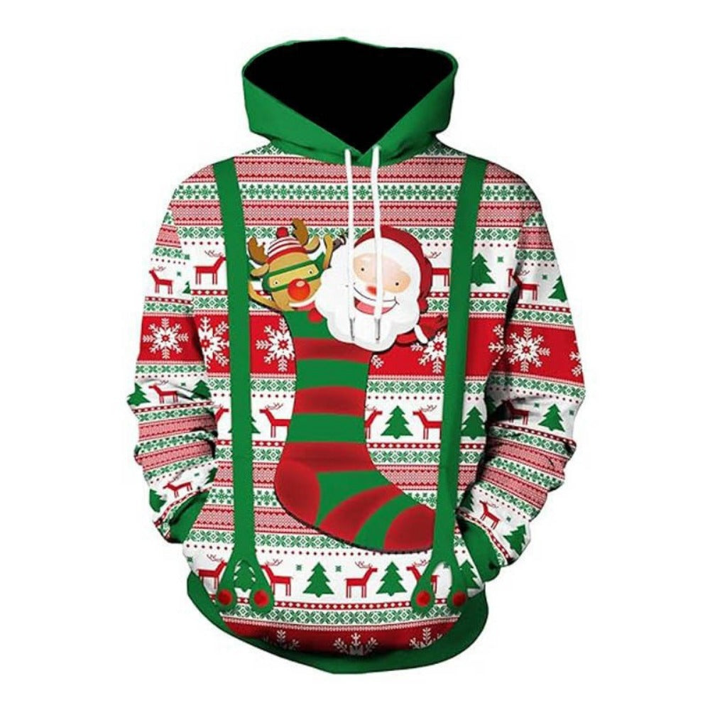 Christmas Men's Hoodie Trendy 3D Digital Print Loose Fit Streetwear