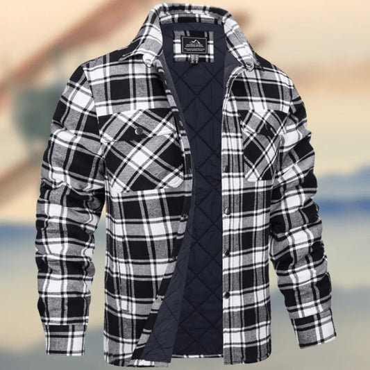 Men's Plaid Quilted Jacket - Winter Warm Long Sleeve Padded Coat Loose Fit Casual Outerwear