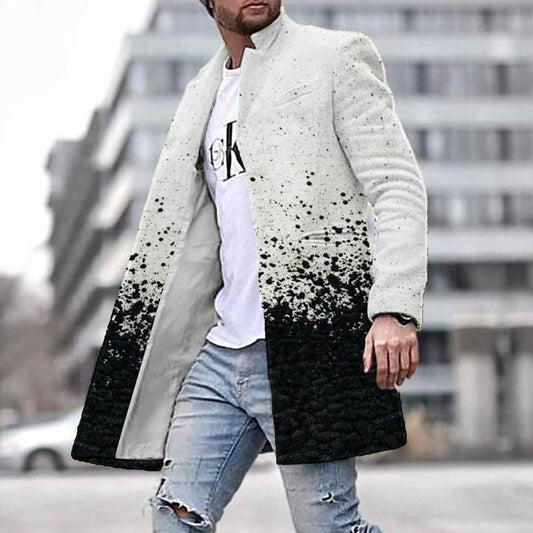 New Men's Stand Collar Wool Blend Long Coat