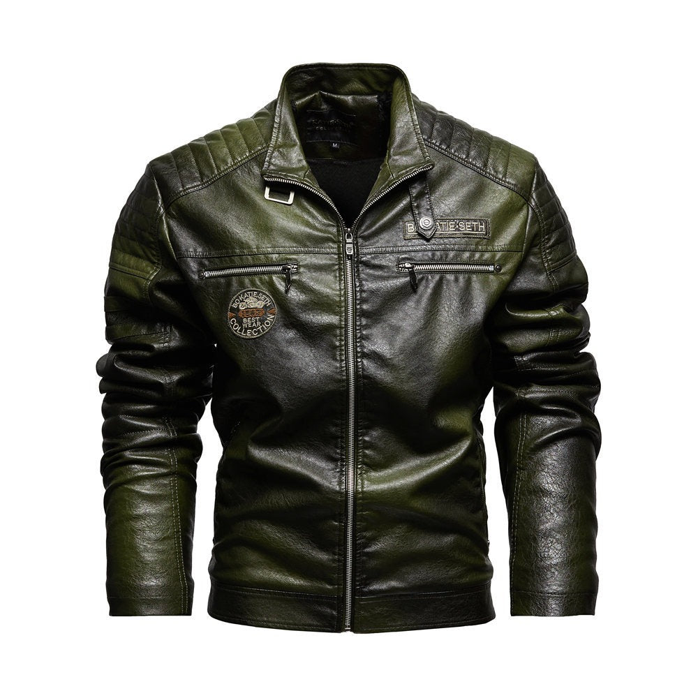 New Men's PU Leather Biker Jacket Fleece-Lined Coat