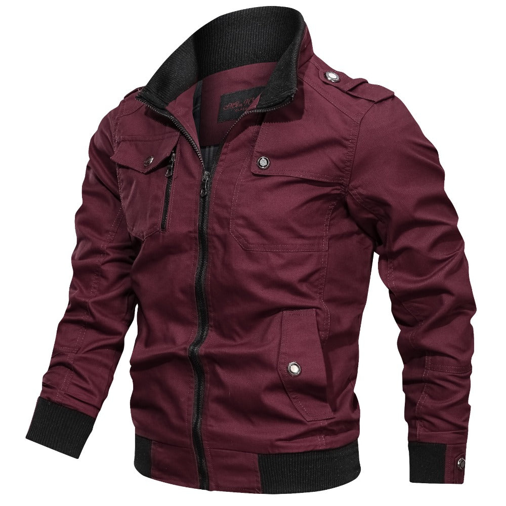 Casual Solid Color Stand Collar Jacket