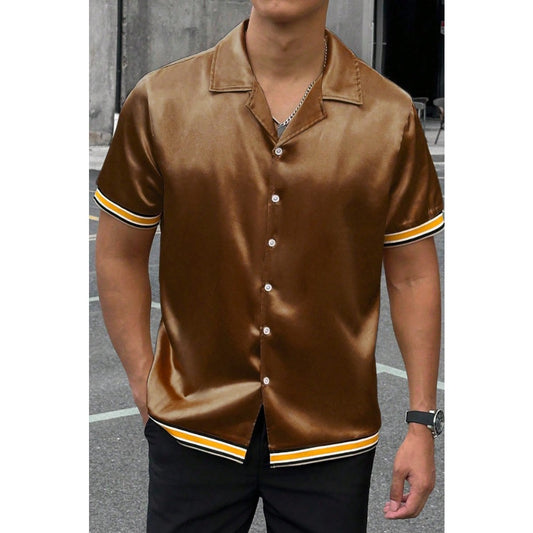 Satin Short Sleeve Men's Shirt Workwear Webbing Top Non-Iron Wrinkle-Resistant Business Casual