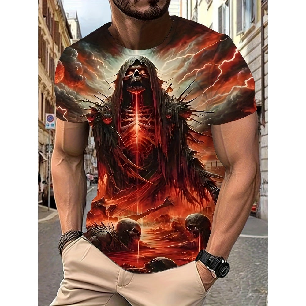 2023 Summer Pirate Theme 3D Print Oversized Men's Round-Neck Tee