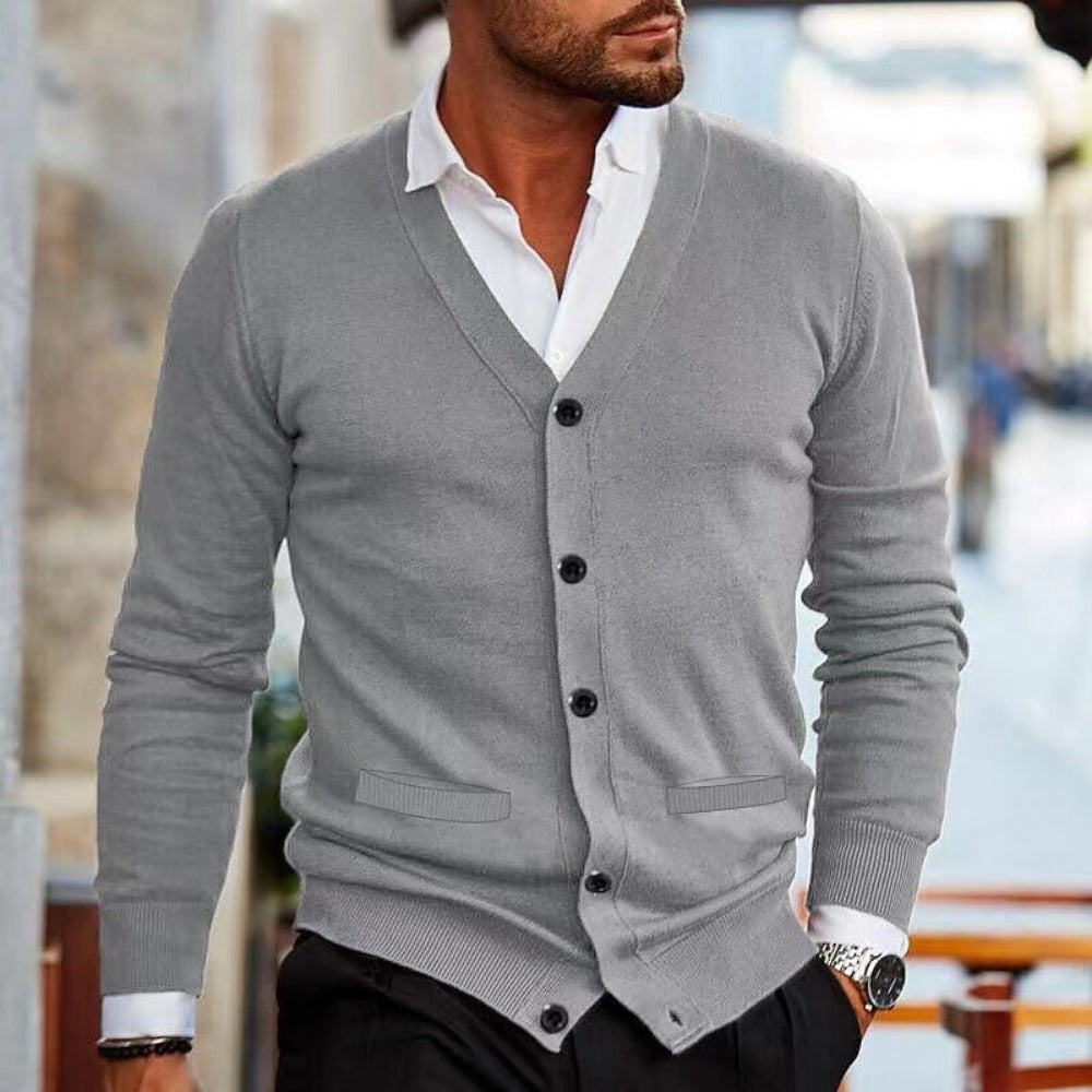 Men’s V Neck Slim Fit Cardigan Sweater Long Sleeve Autumn Knitwear