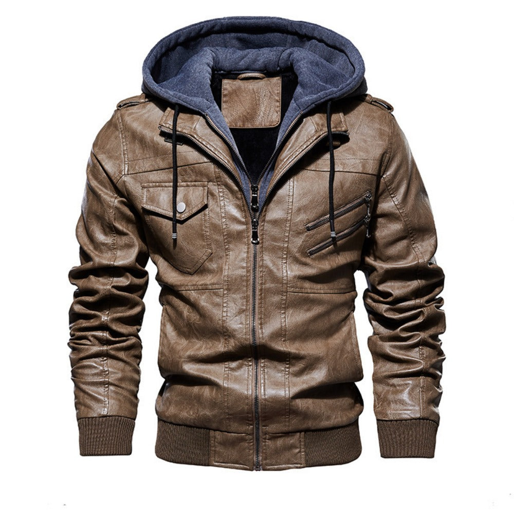 Men's PU Leather Hooded Biker Jacket