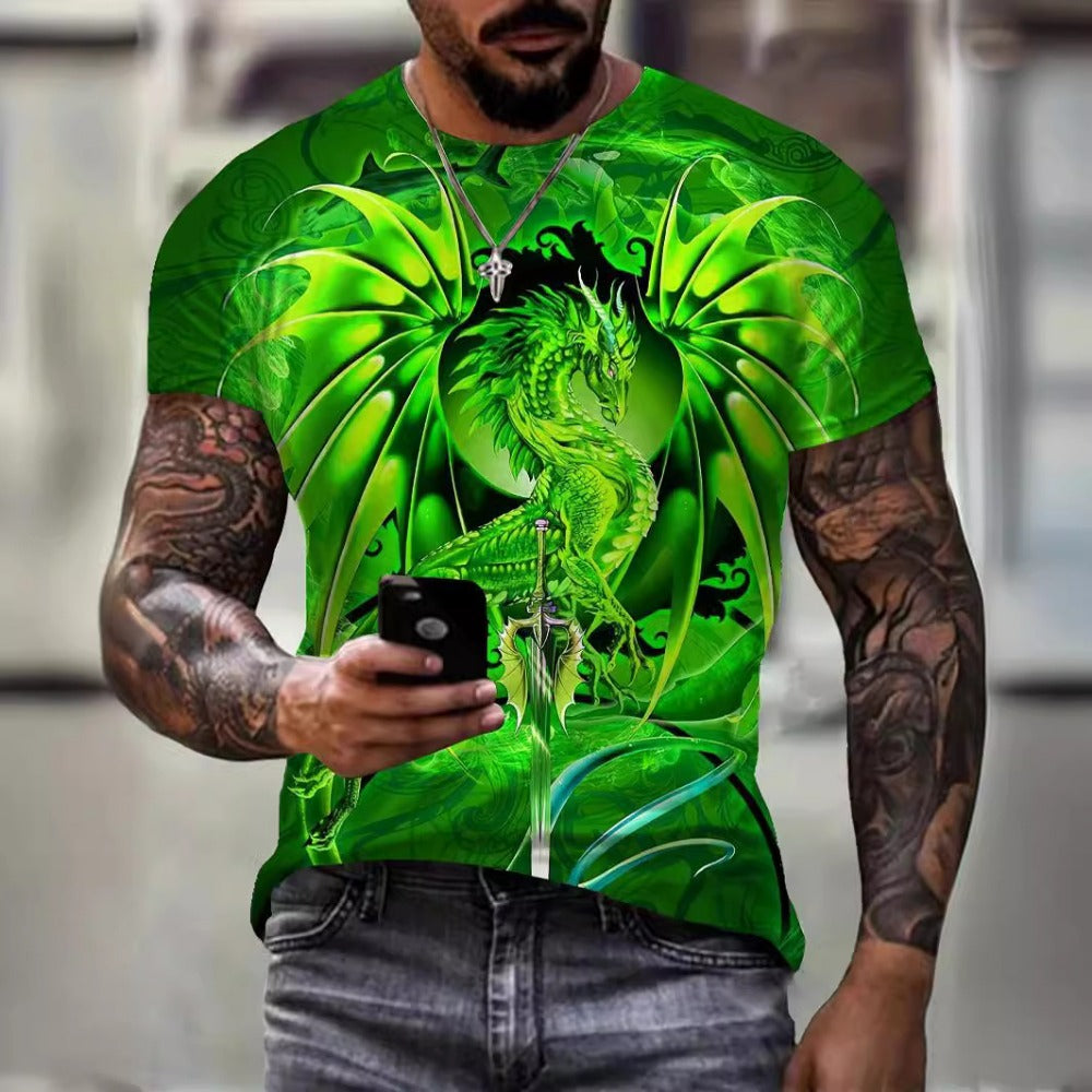 Summer Men's 3D Phoenix Print Hip-Hop Short-Sleeve Tee