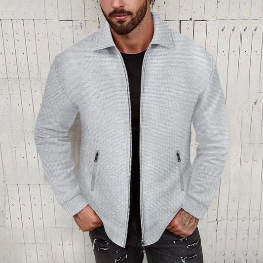 Men’s Waffle Knit Zip-Up Jacket – Casual Streetwear Lightweight Outerwear