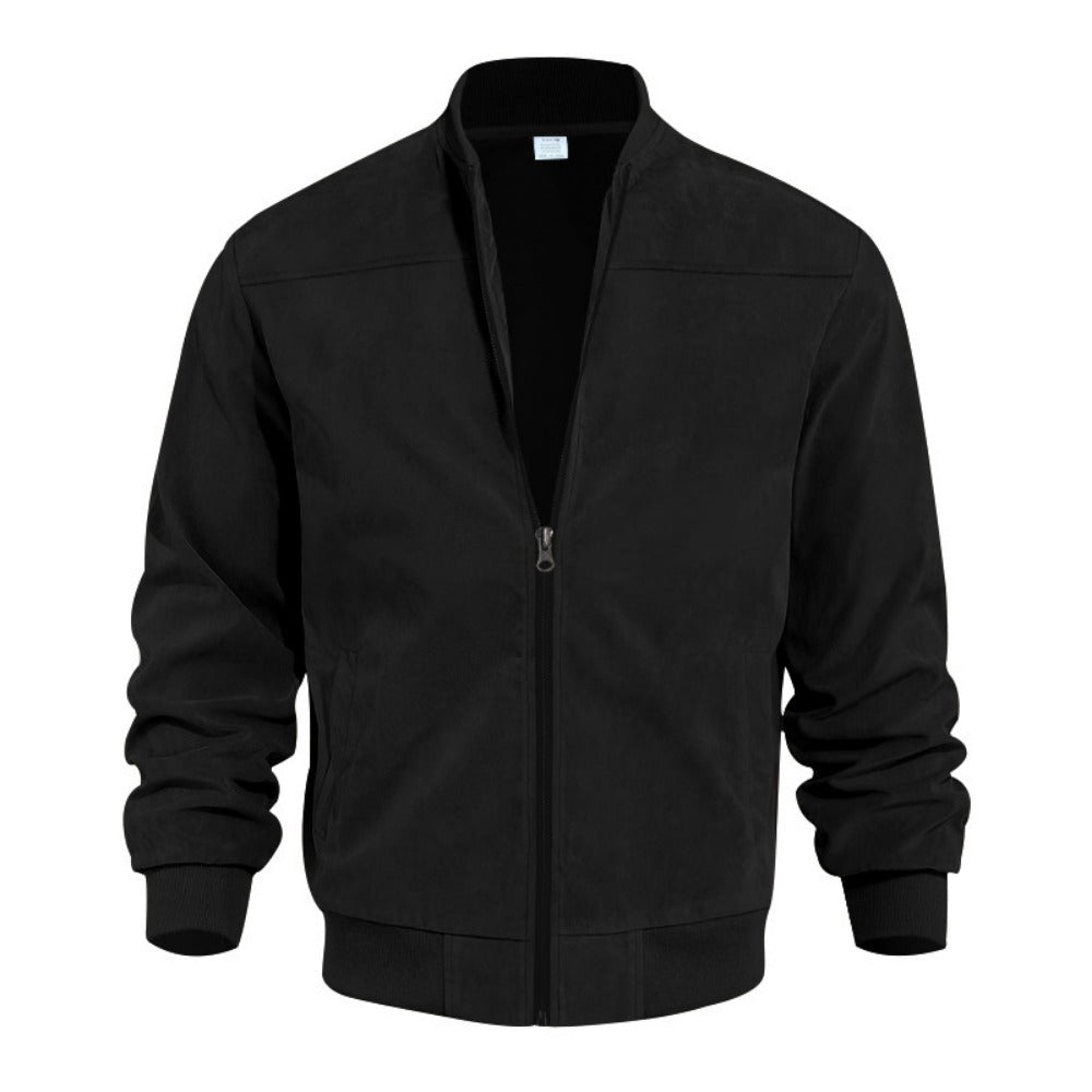 Men's Stand Collar Suede Leather Zip-Up Retro Jacket