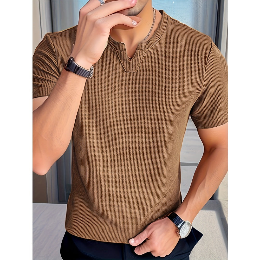 Waffle Knit Men's Summer Breathable Short-Sleeve Knit Shirt