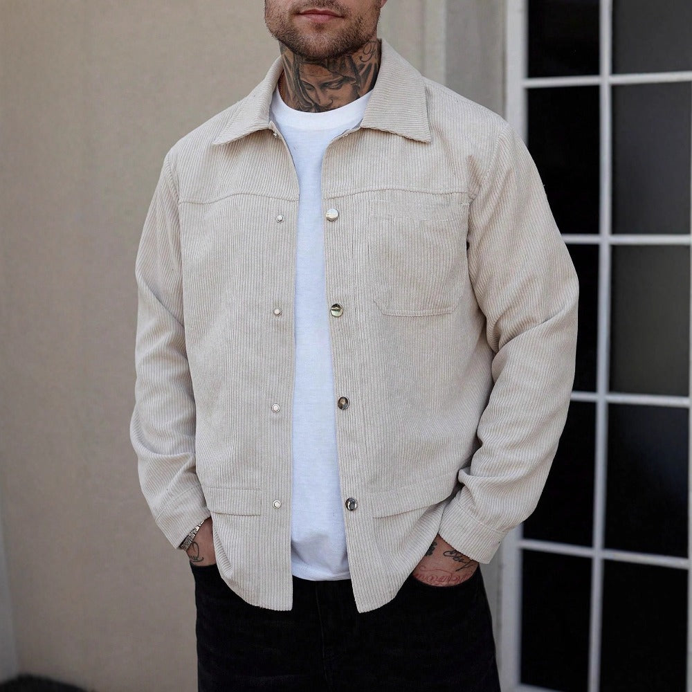 Men's Stylish Corduroy Lapel Short Workwear Jacket