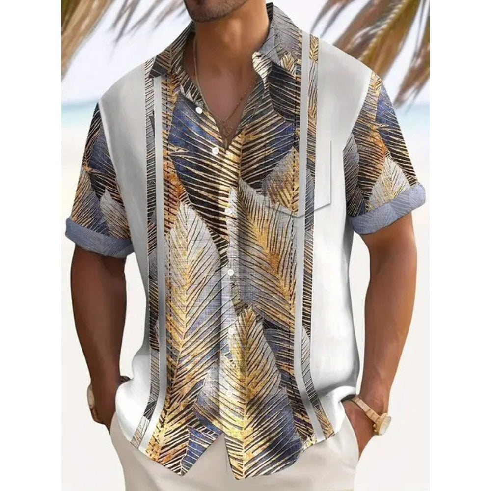 Summer New Hawaiian Plant Floral 3D Digital Print Casual Loose Men's Short Sleeve Shirt