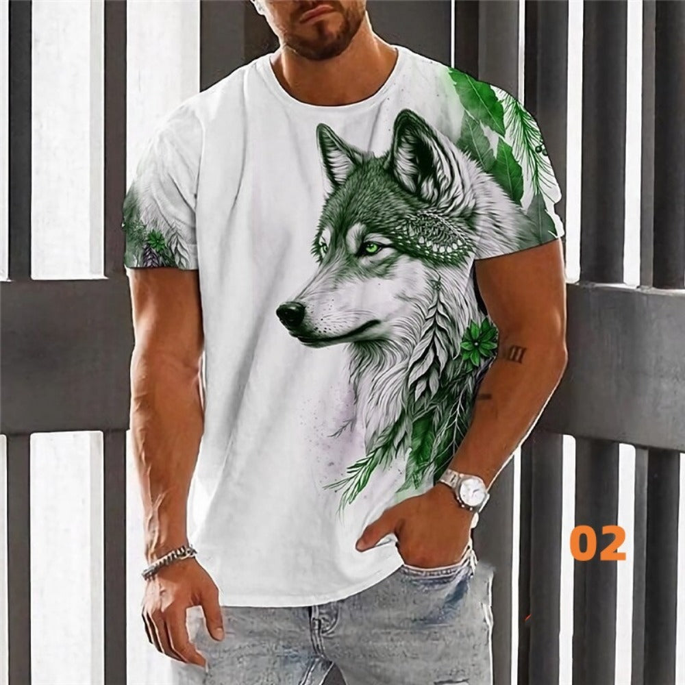Men's Henley Neck Digital Print Short-Sleeve Polo Shirt