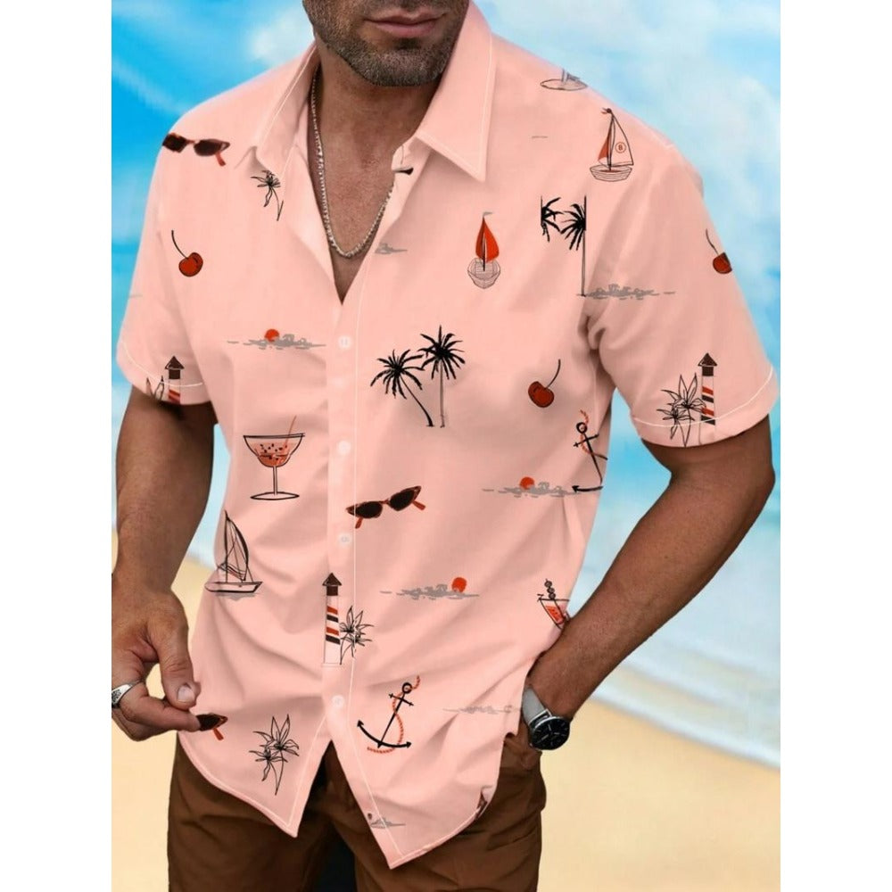 New Men's Printed Short Sleeve Shirt Regular Fit