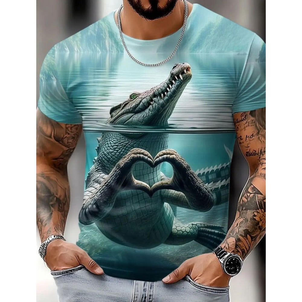 Summer Men's 3D Digital Printed Animal Pattern Trendy Short-Sleeve Tee
