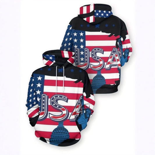 3D Heat Transfer Print Hoodie American Flag Men's Casual Sportswear Fall Warm-Up Jacket