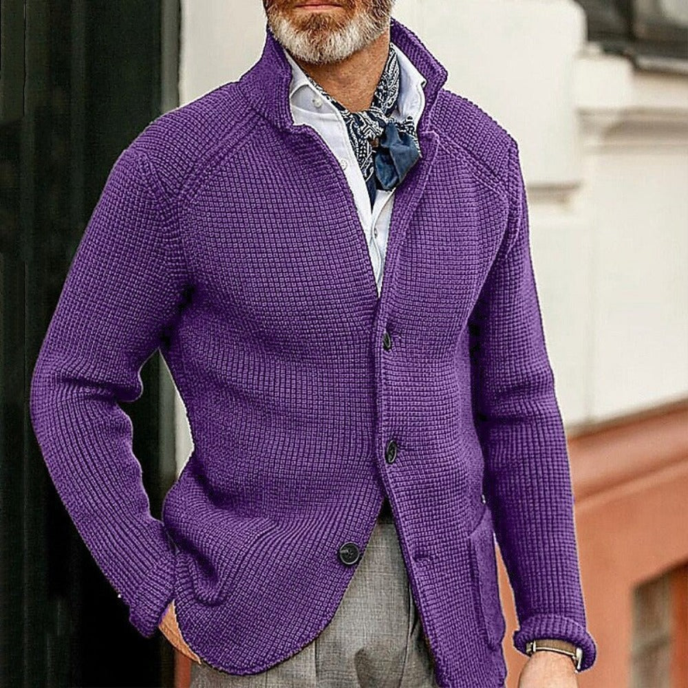 New Men's Solid Color Knit Long-Sleeve Casual Jacket