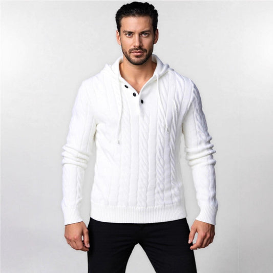 Men's Thickened Casual Hooded Jacquard Knit Sweater Pullover Jacket