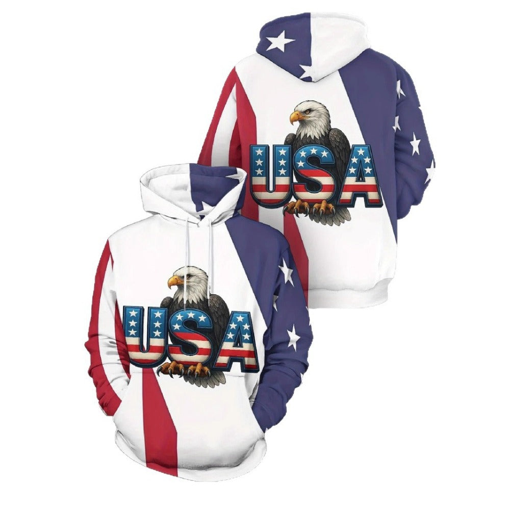 3D Heat Transfer Print Hoodie American Flag Men's Casual Sportswear Fall Warm-Up Jacket