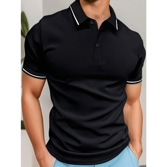 Summer New Men's T-Shirt Casual Button Short Sleeve Jacquard Collar Polo Shirt Business Turn-Down Collar Shirt