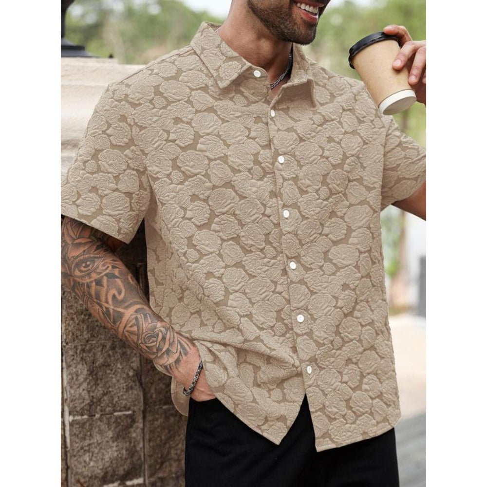 Men's Rose Print Short Sleeve Shirt Loose Casual Soft Comfy