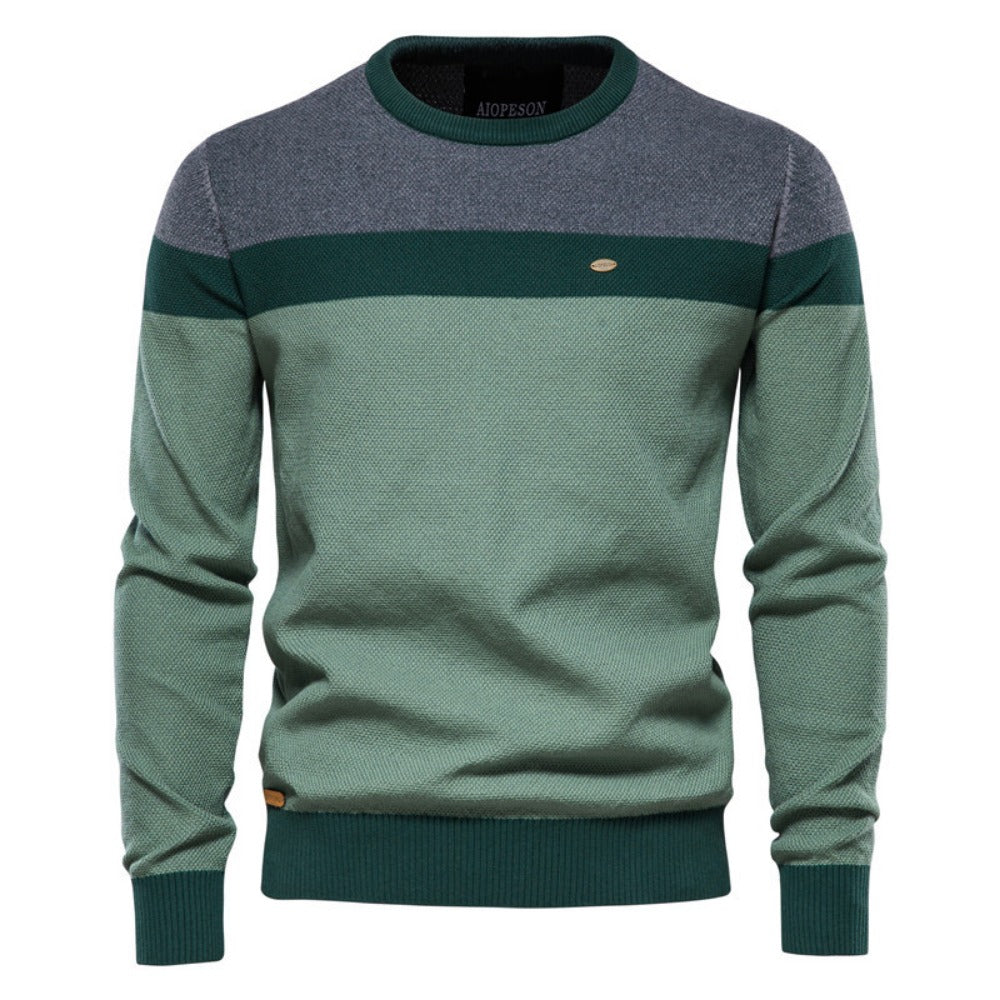 2025 Fall & Winter Men’s Striped Colorblock Knit Sweater - Trendy Crew Neck Long Sleeve Pullover