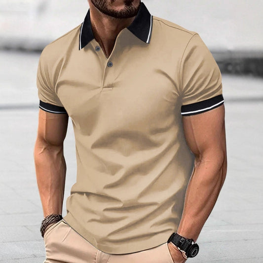 Summer New Men's T-Shirt Casual Button Short Sleeve Jacquard Collar Polo Shirt Business Turn-Down Collar Shirt