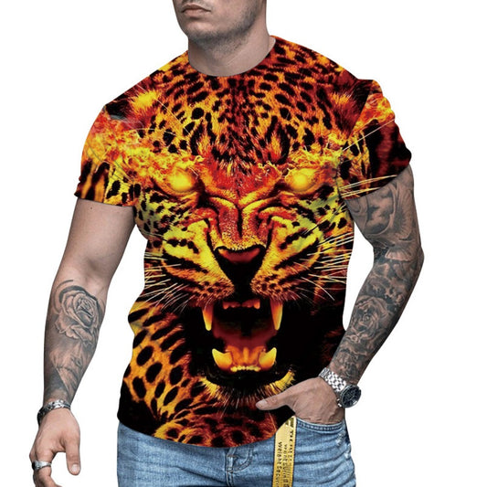 Summer Men's 3D Wolf Print Loose Round-Neck Casual Tee