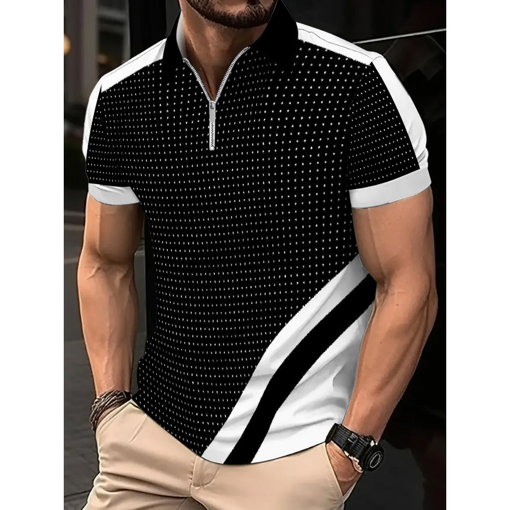 Summer Fashion 3D Print Breathable Quick-Dry Color-Block Men's Polo Shirt Sport Polo Shirt