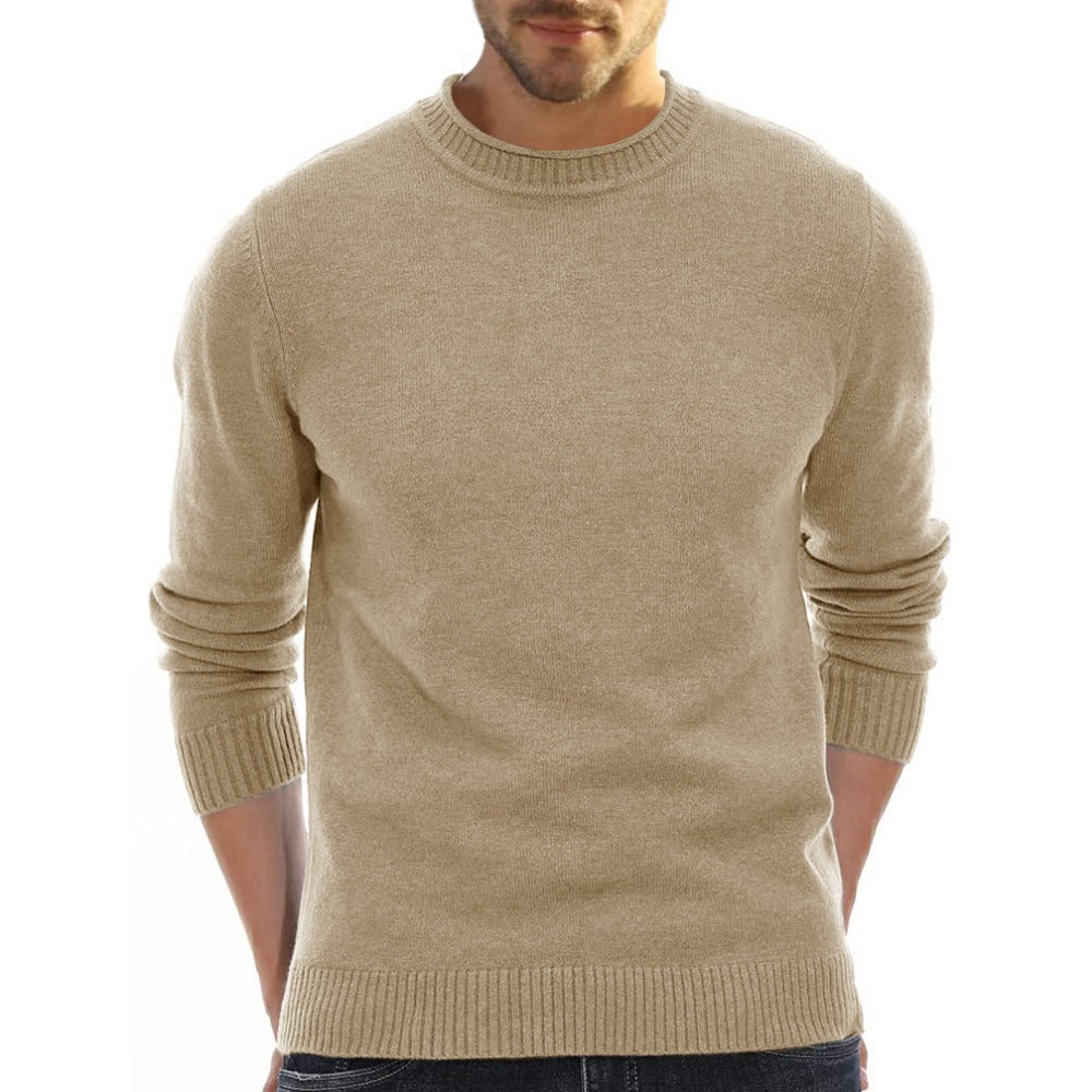 New Season Men’s Solid Color Round Neck Casual Base Layer Sweater