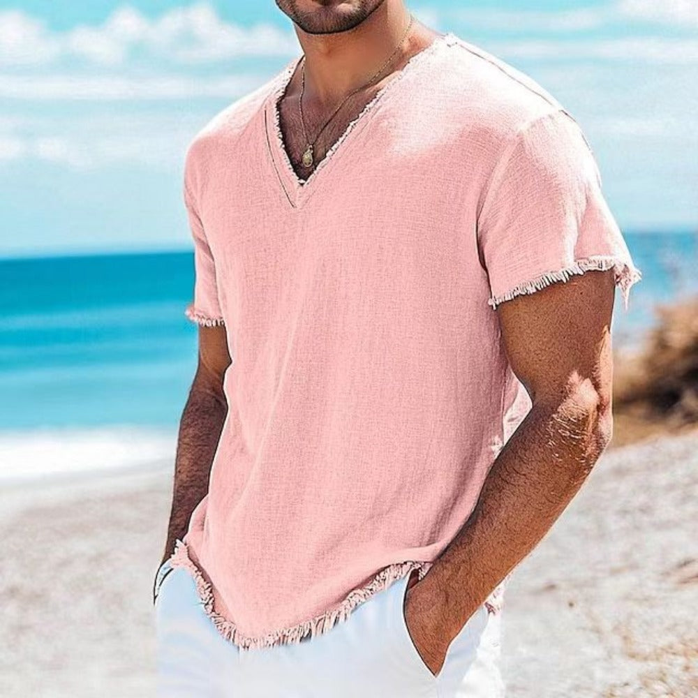 Summer Men's Linen Short-Sleeve T-Shirt