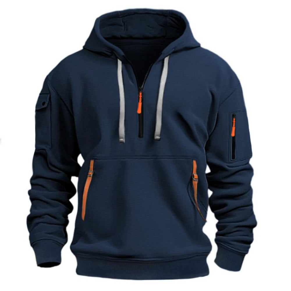 Men's Casual Sporty Hoodie with Arm Pocket Zipper Pullover
