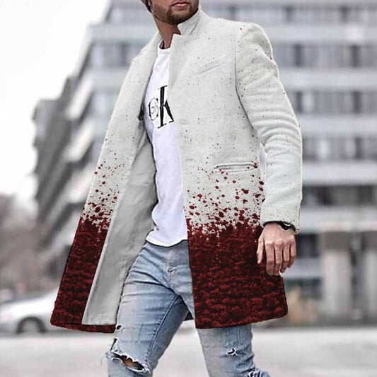 New Men's Stand Collar Wool Blend Long Coat