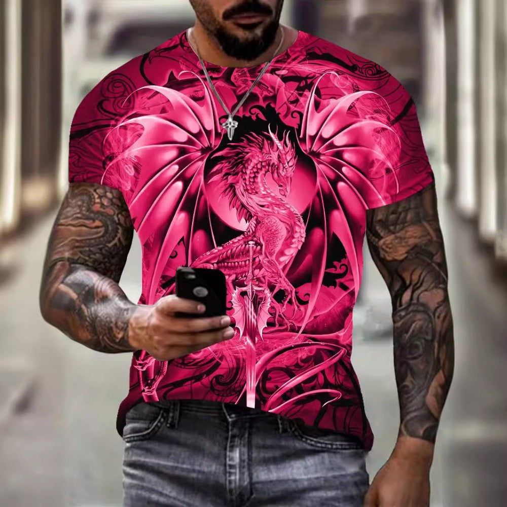 Summer Men's 3D Phoenix Print Hip-Hop Short-Sleeve Tee