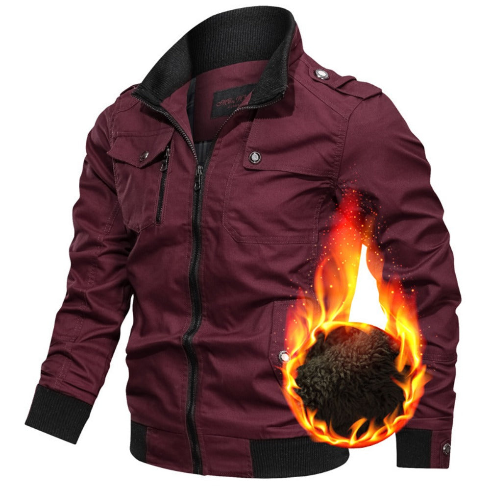 Men's Thick Fleece-Lined Denim Workwear Baseball Jacket