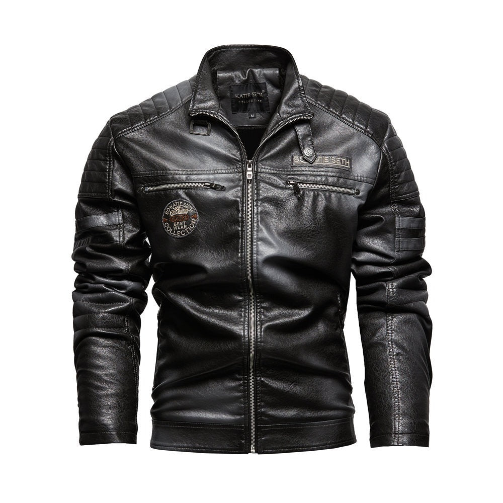 New Men's PU Leather Biker Jacket Fleece-Lined Coat