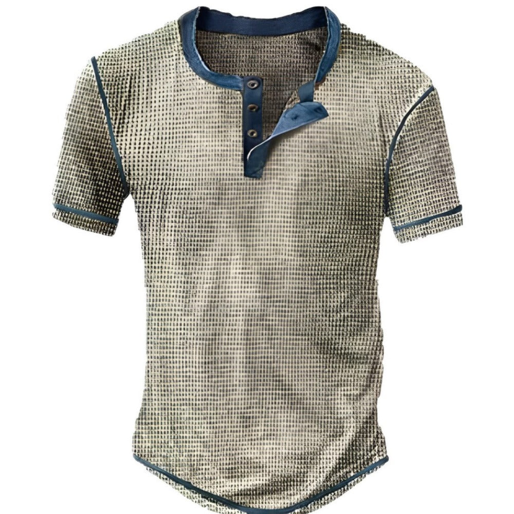 Semi-Button Digital Print Slim Fit Henley Neck Men's Top