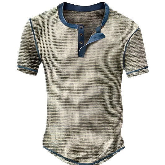 Semi-Button Digital Print Slim Fit Henley Neck Men's Top